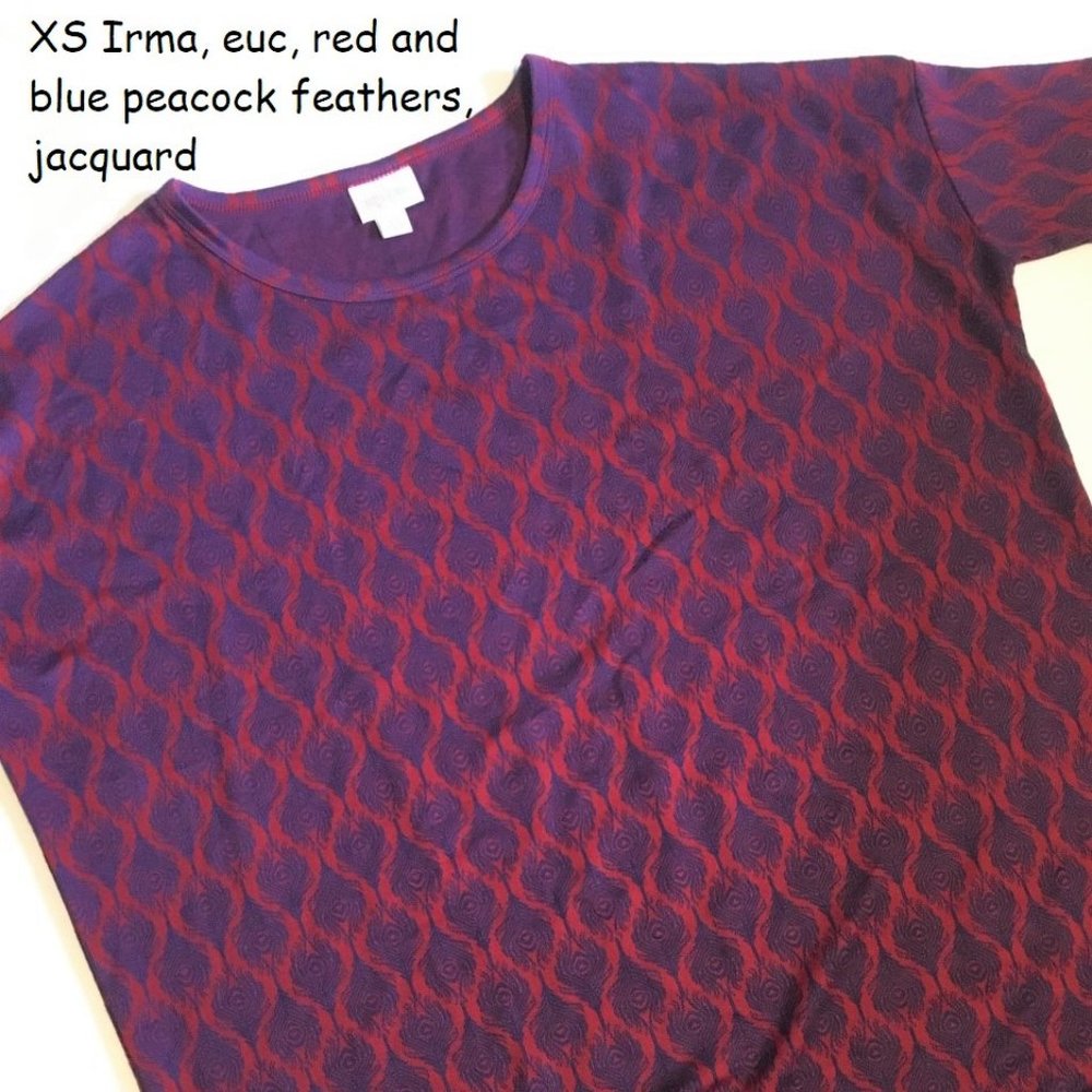 XS Lularoe Irma oversized tunic, peacock feathers